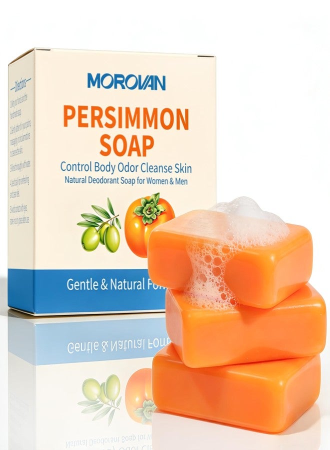 Morovan Persimmon Soap for Body Odor: 3 Bars Natural Persimmon Bar Soap for Old People Smell, Effective Odor Control for All Skin Types & Sensitive Skin - Image 1